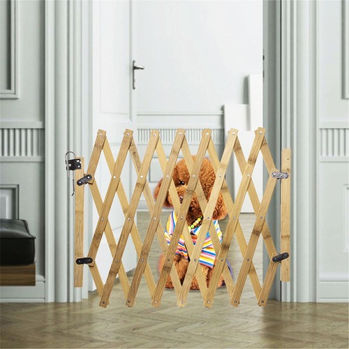 Retractable wooden dog gate - wooden,